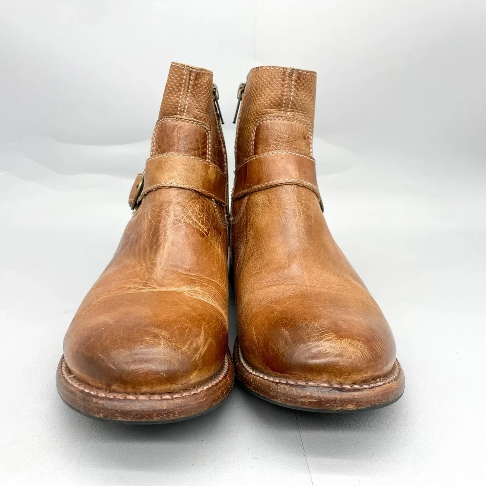 Bed Stu Womens 9 Becca Boots Tan Rustic Leather Moto Booties Zip Buckle Western - Picture 2 of 11